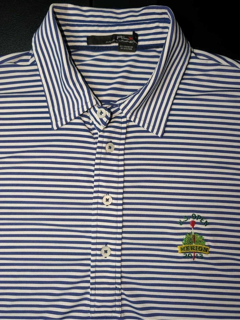 Ralph Lauren RLX Blue White Stripe Golf Polo US Open Merion 2013 Large